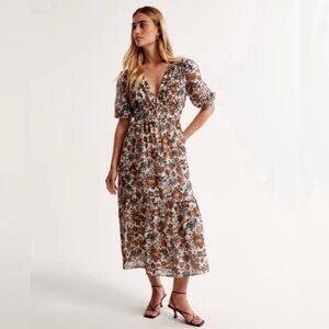 Abercrombie & Fitch Floaty Plunge Midi Dress